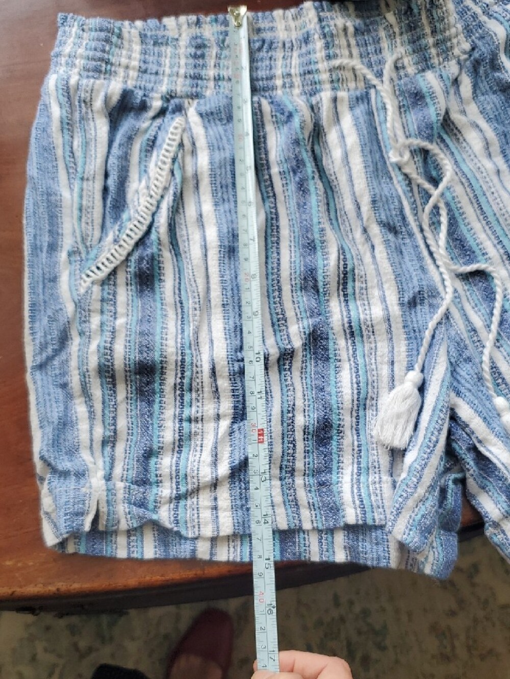 Briggs Blue & White Striped Linen Cotton Blend Women’s Drawstring Shorts Sz L - Picture 9 of 11